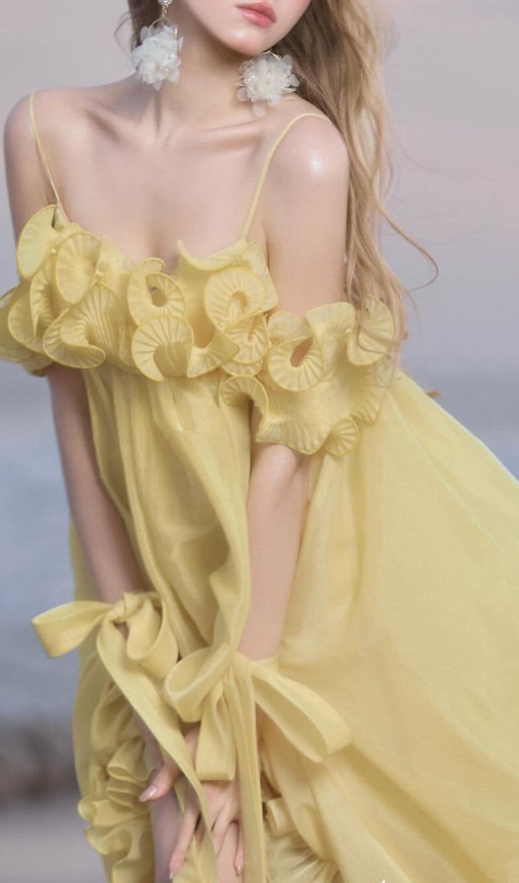 Fashionslee Women Kelis Yellow Strappy Ruffle Maxi Dress