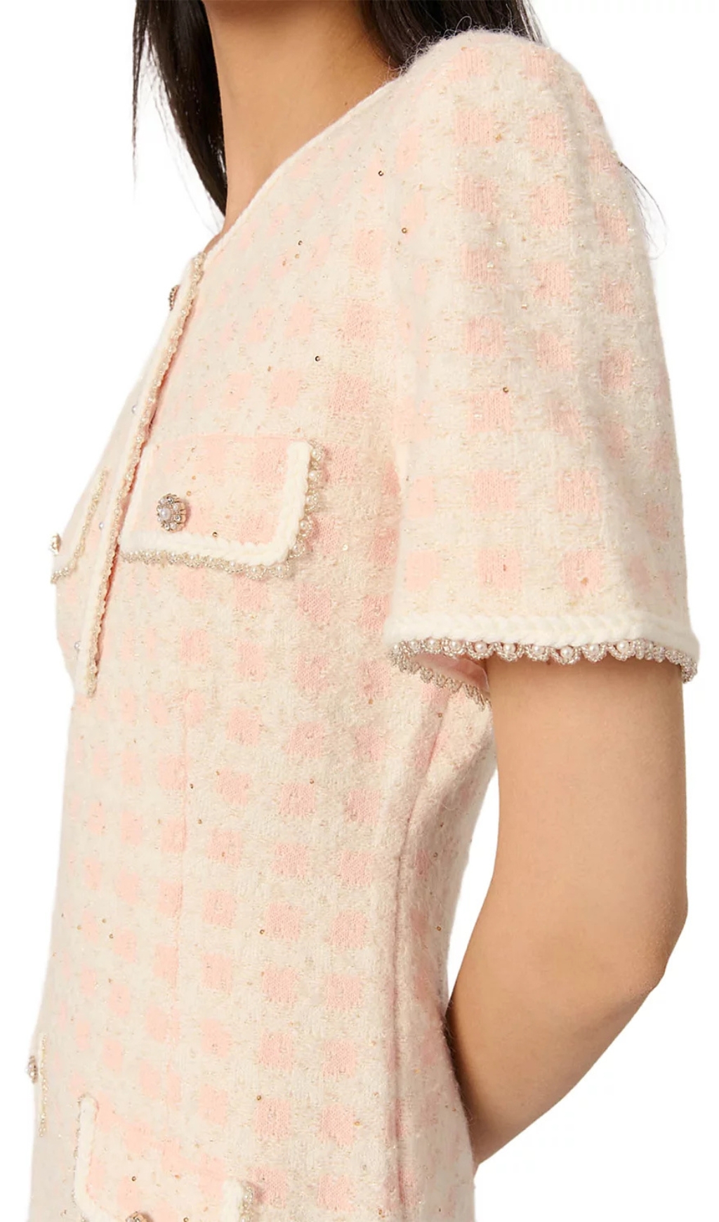 Fashionslee Women Rartingal Tweed Effect Knit Short Dress