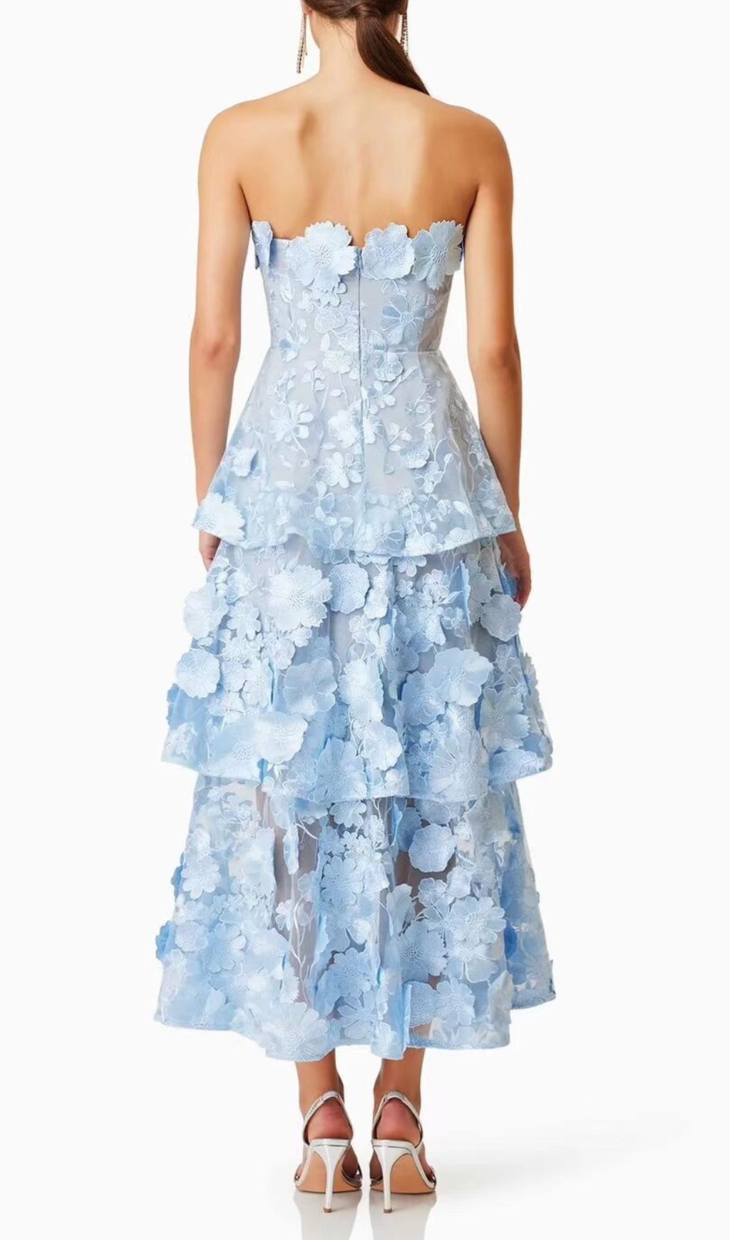 Fashionslee Women Chayan Strapless Flower Embroidery Midi Dress