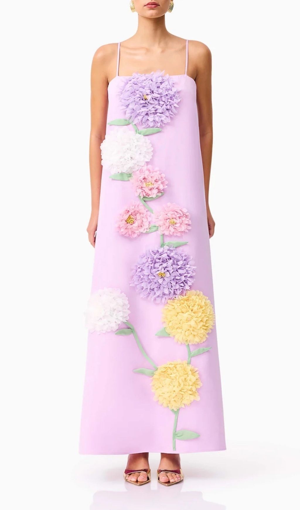 Fashionslee Women Erica Purple Strappy Flower Embellished Maxi Dress