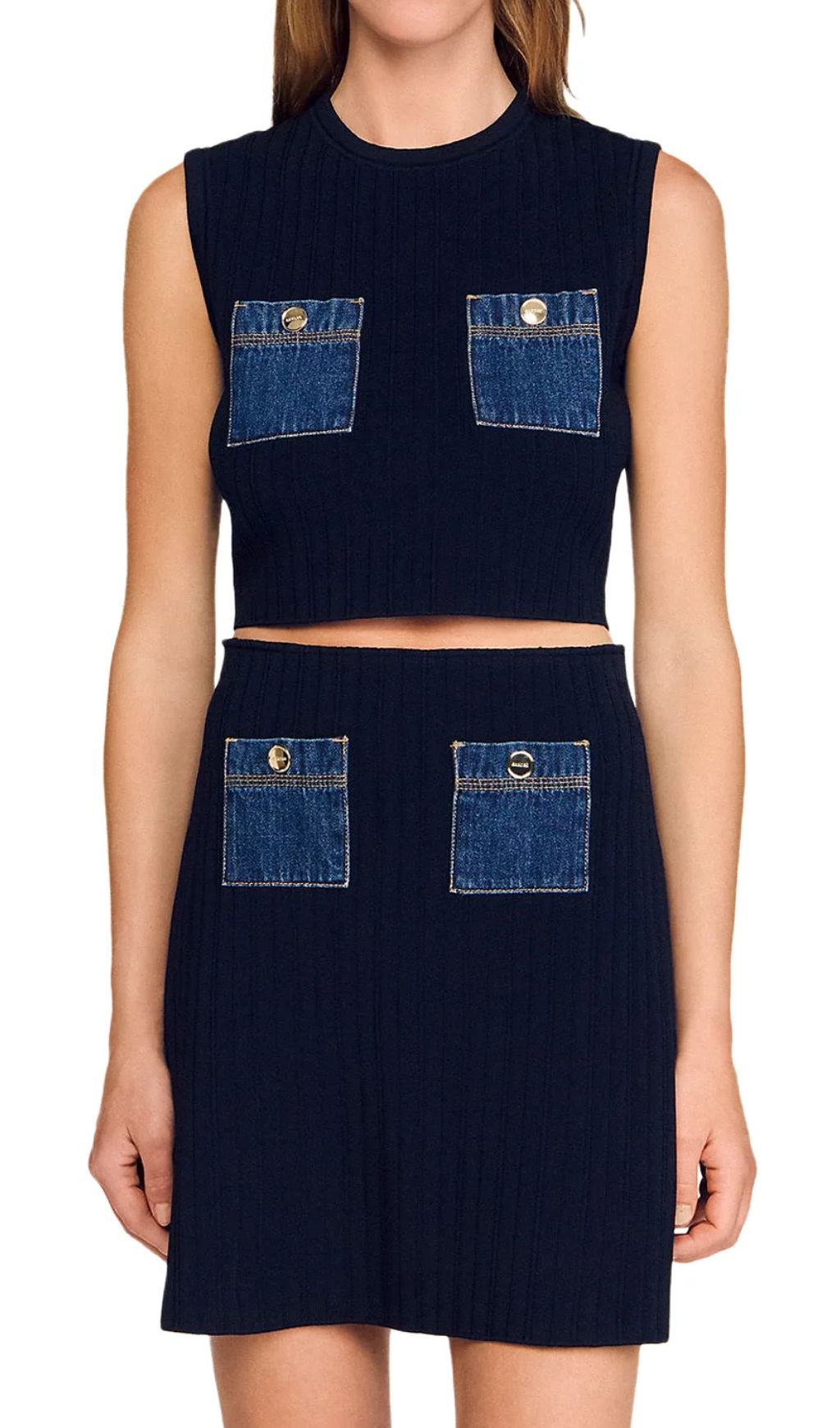 TRENDING KNIT DENIM CORSET TOP & SKIRT SET - OWNCI TRENDING KNIT DENIM CORSET TOP & SKIRT SET - OWNCI