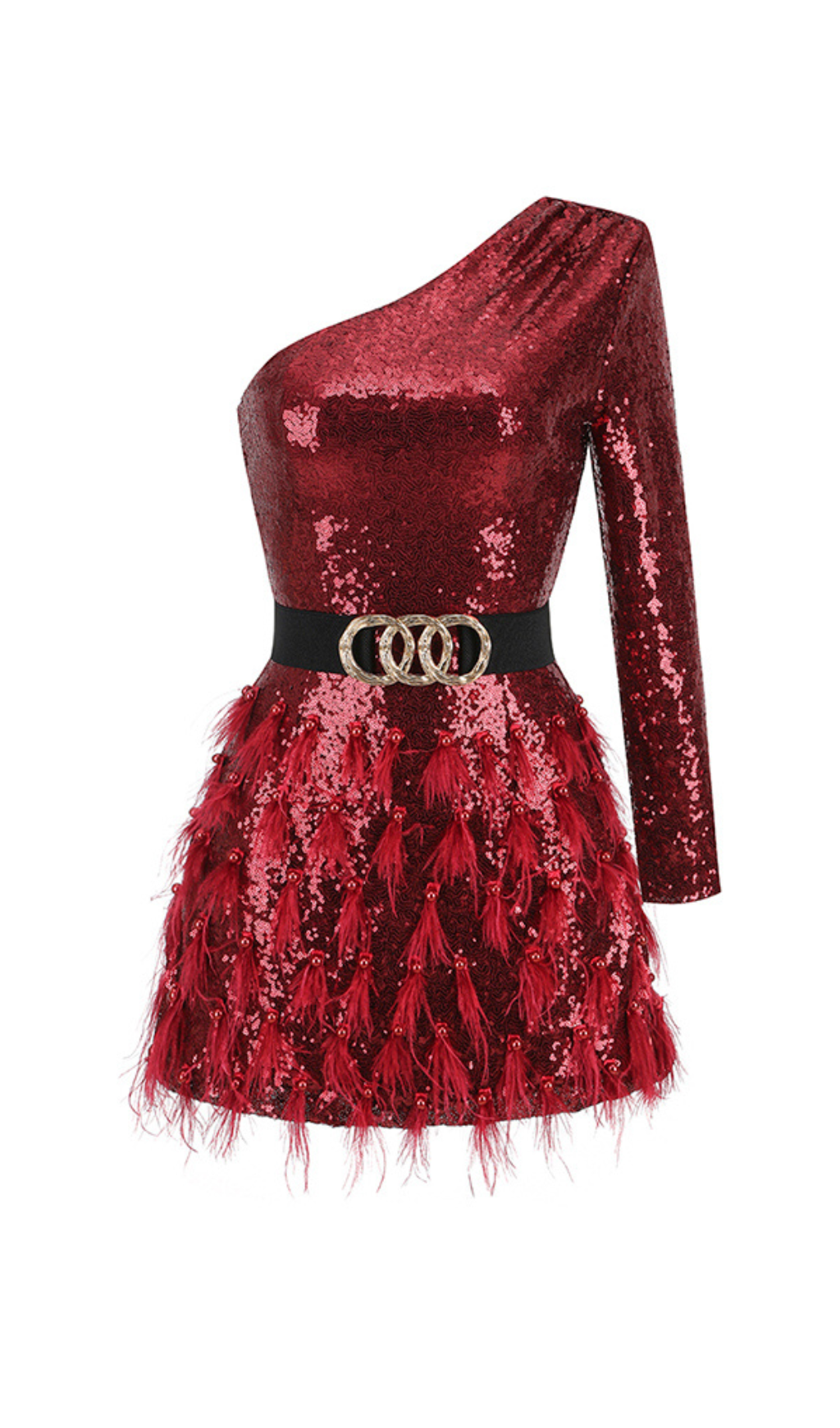 4acc0eab360bbf04cd323cf7499aa100.png Fashionslee Women Akanksha Red Feather Sequins Mini Dress