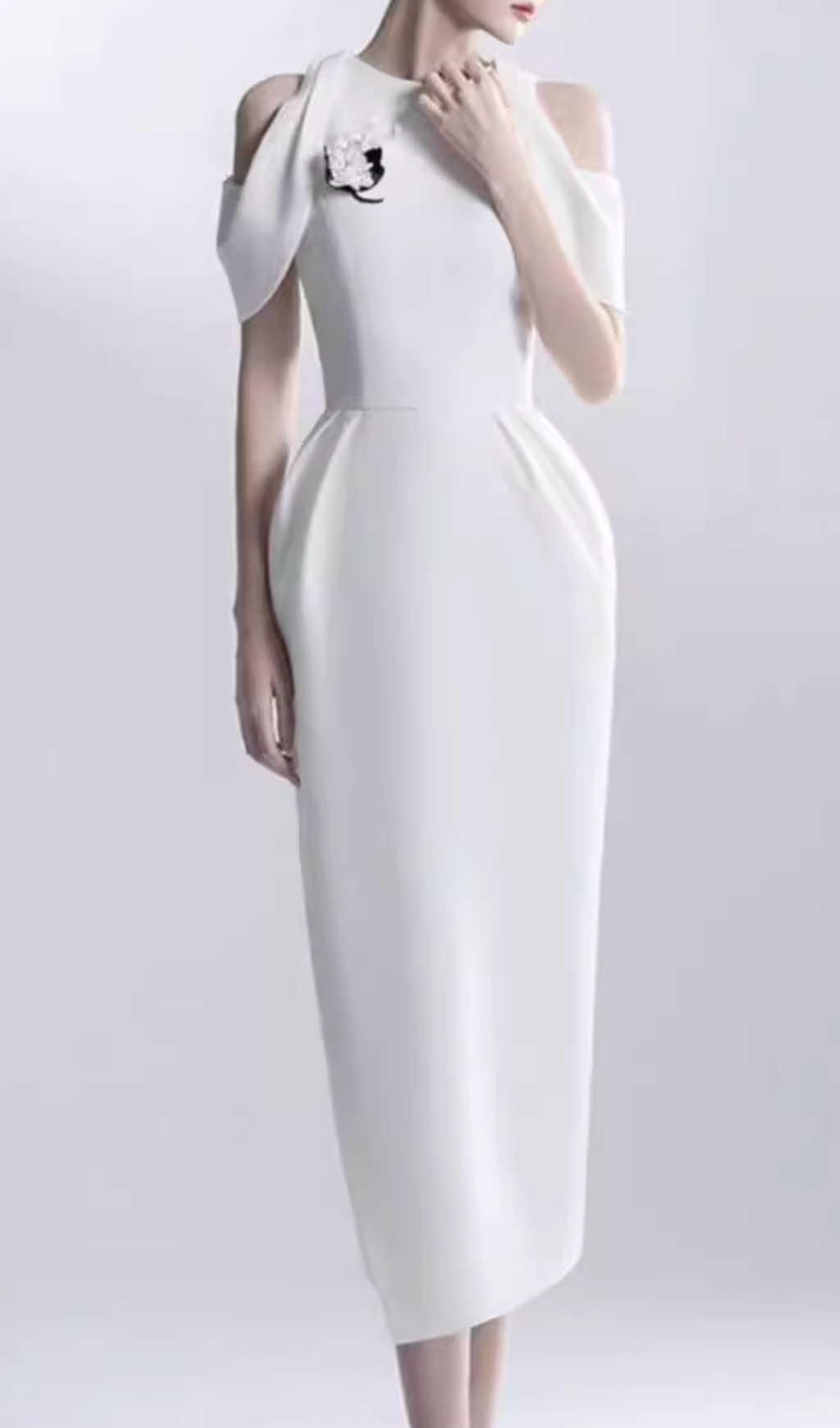 Fashionslee Women Chaeli White Embellished Midi Dress