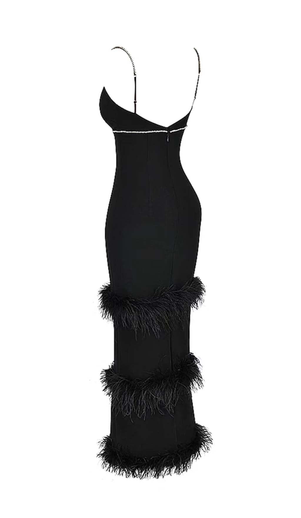 4ad959c083e57669d05f0d5bbb1ea2f6.jpeg Fashionslee Women Rhinestone Tiered Feather Midi Dress In Black