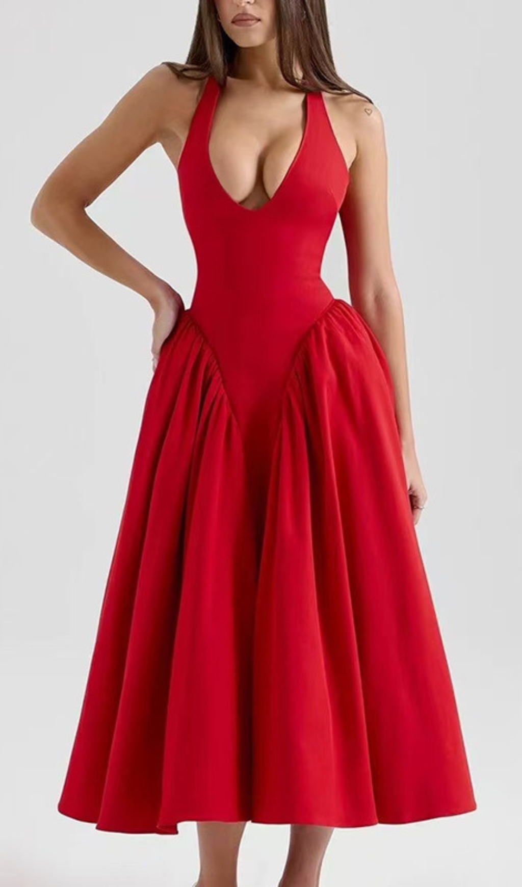4ade7a5e21092e08a796c4f0a2791f0a.jpg Fashionslee Women Dierdra Red Halter Midi Dress