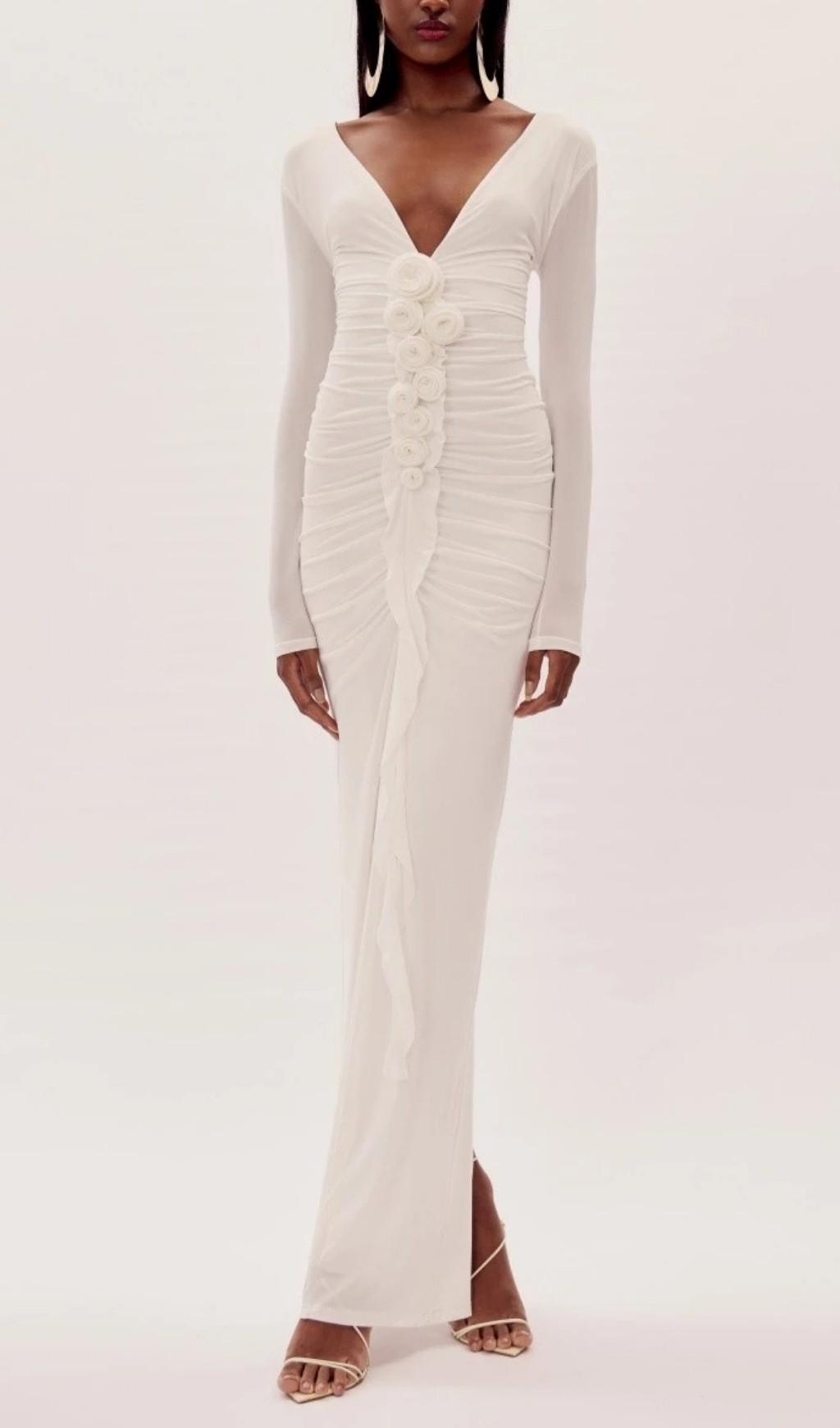 Fashionslee Women Everard White Flower Long Sleeve Maxi Dress