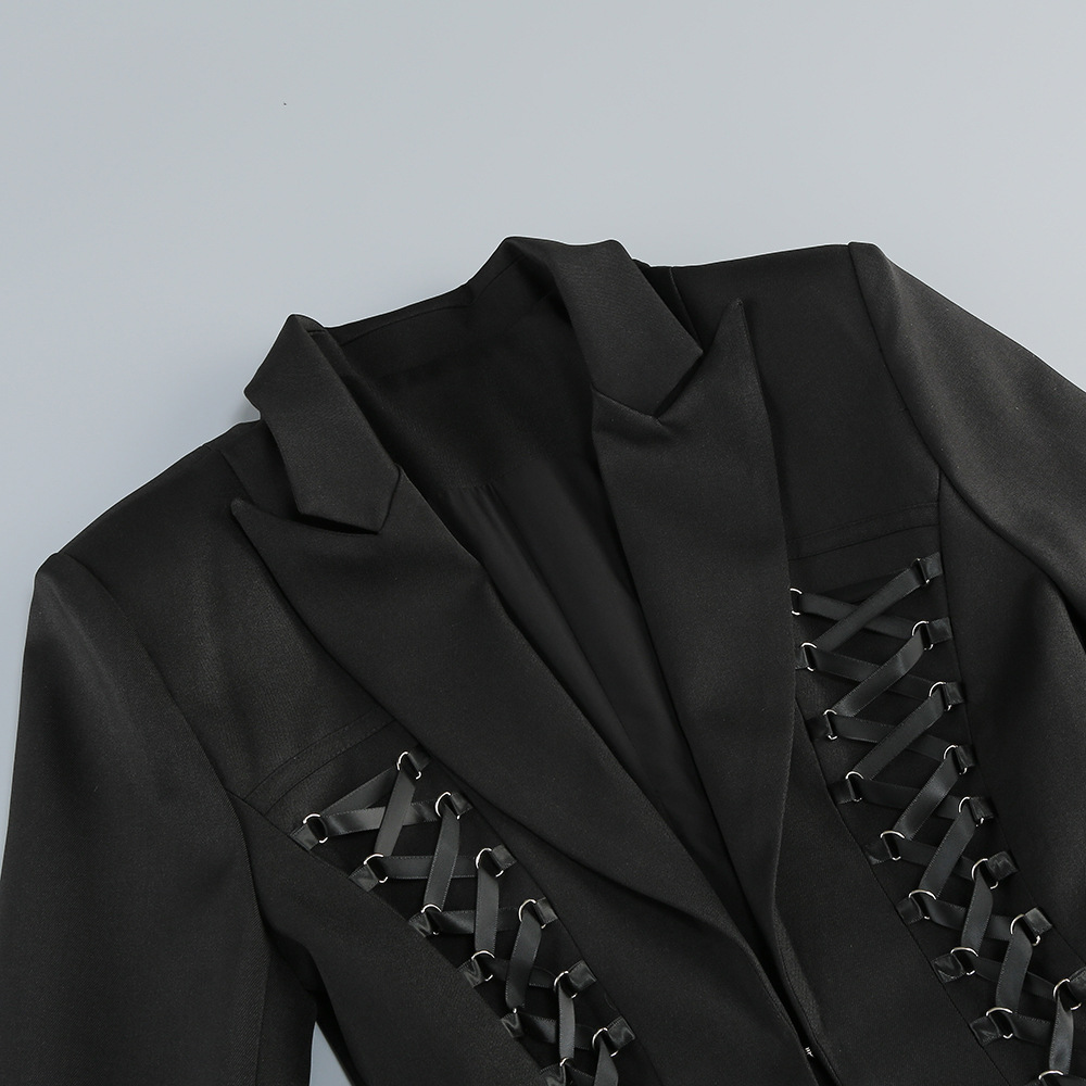 4af6f14bc68965991b563782cc63437f.jpg Fashionslee Women Ishan Black Lace-up Blazer Dress