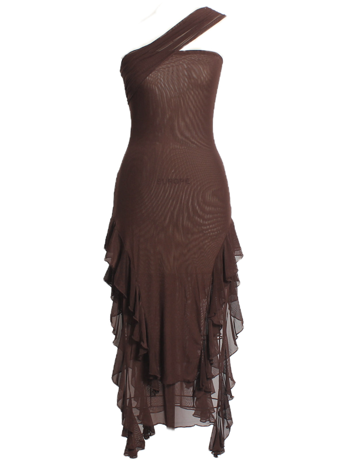 VINTAGE ASYMMETRIC SHEER RUFFLE DRESS - OWNCI VINTAGE ASYMMETRIC SHEER RUFFLE DRESS - OWNCI