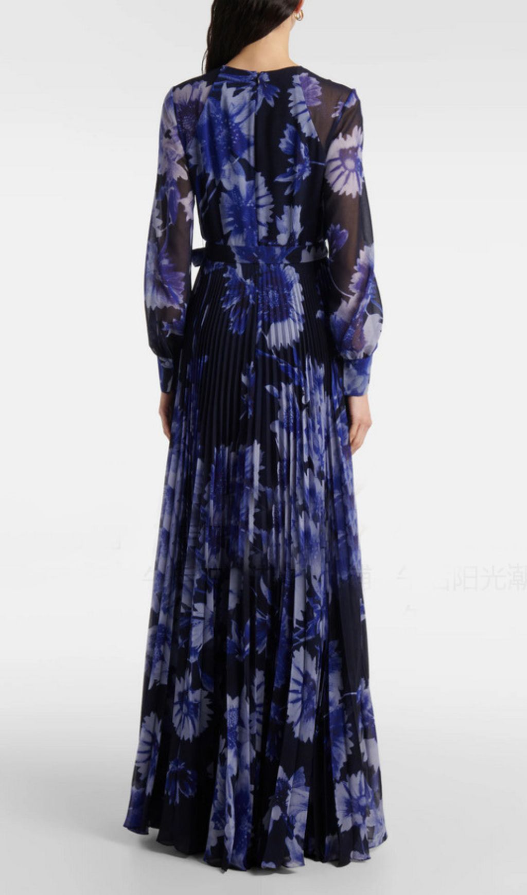 Fashionslee Women Hina Printed Pleated Long Sleeve Maxi Dress