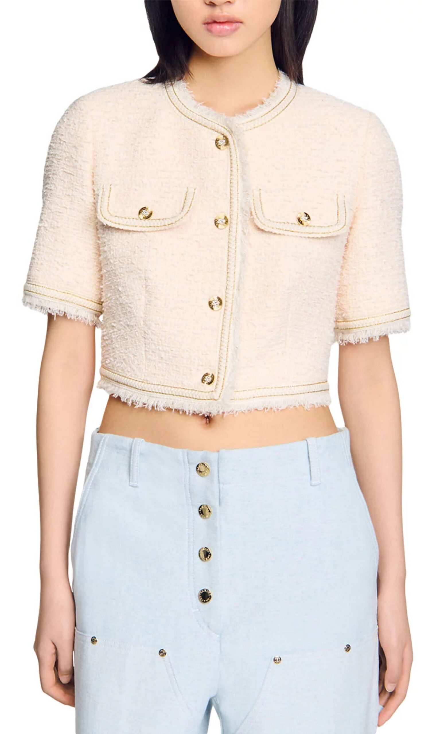 Fashionslee Women Short Sleeve Tweed Jacket
