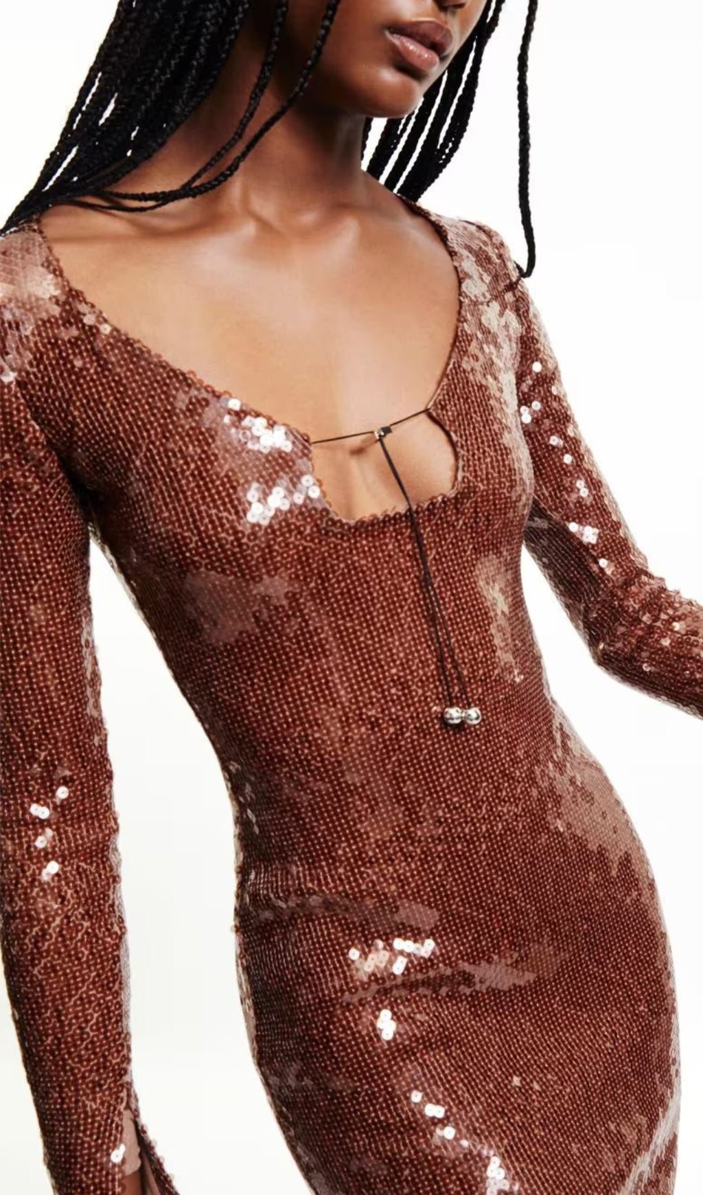 Fashionslee Women Ardelle Brown Sequin Maxi Dress