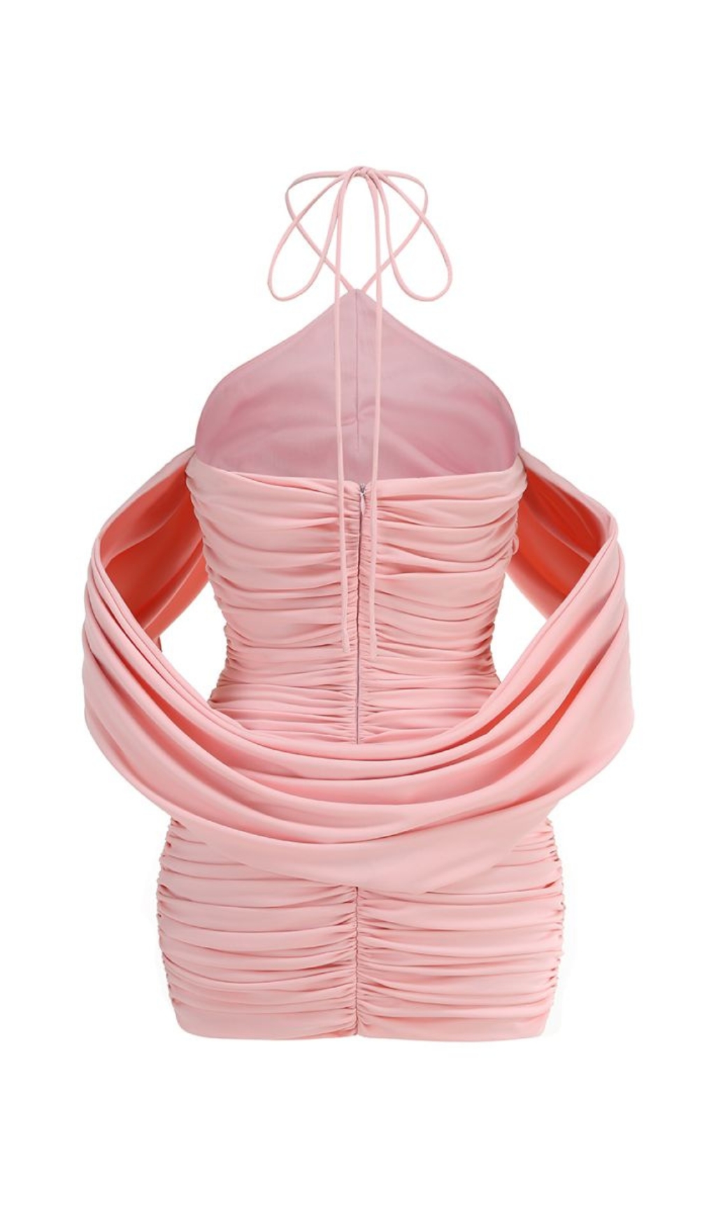 4b3e9a4d87847d8d40b03c2609ad2614.jpg Fashionslee Women Brick Pink Halter Flower Draped Mini Dress