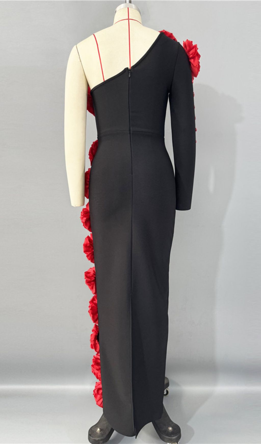 Fashionslee Women Giorgia Black Flower One-Shoulder Maxi Dress