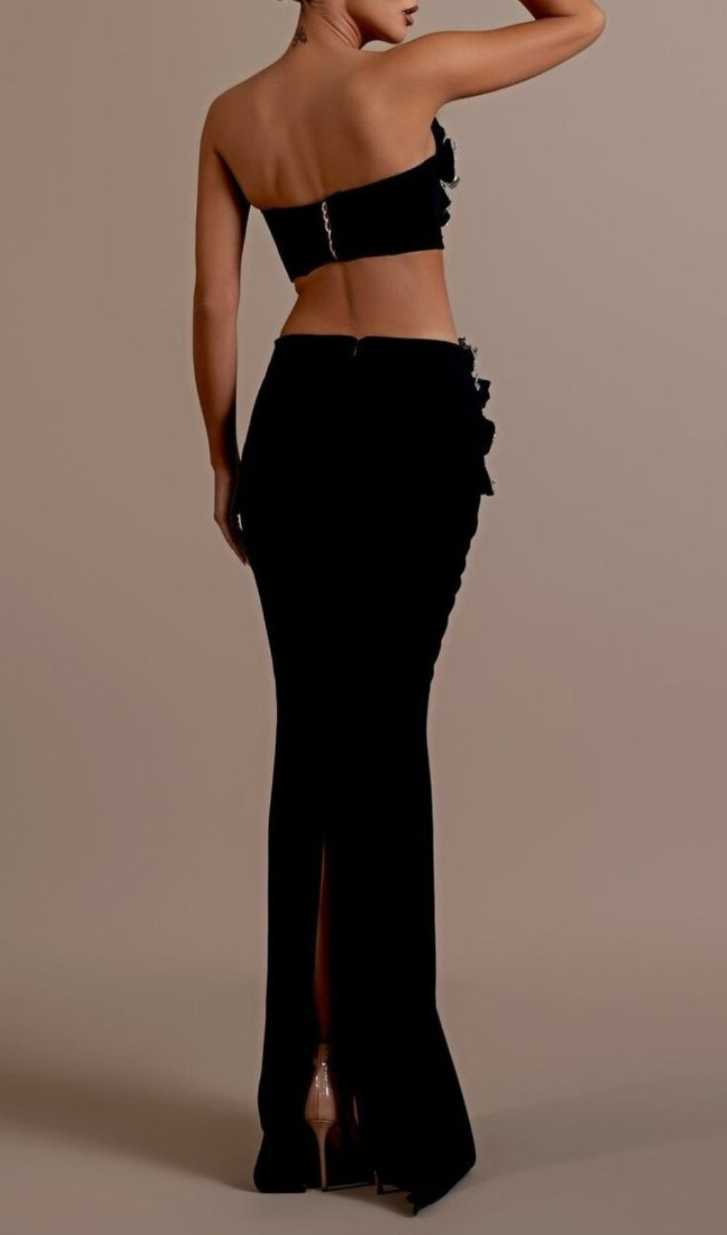Fashionslee Women Banner Black Flower Crystal Two-Piece Set