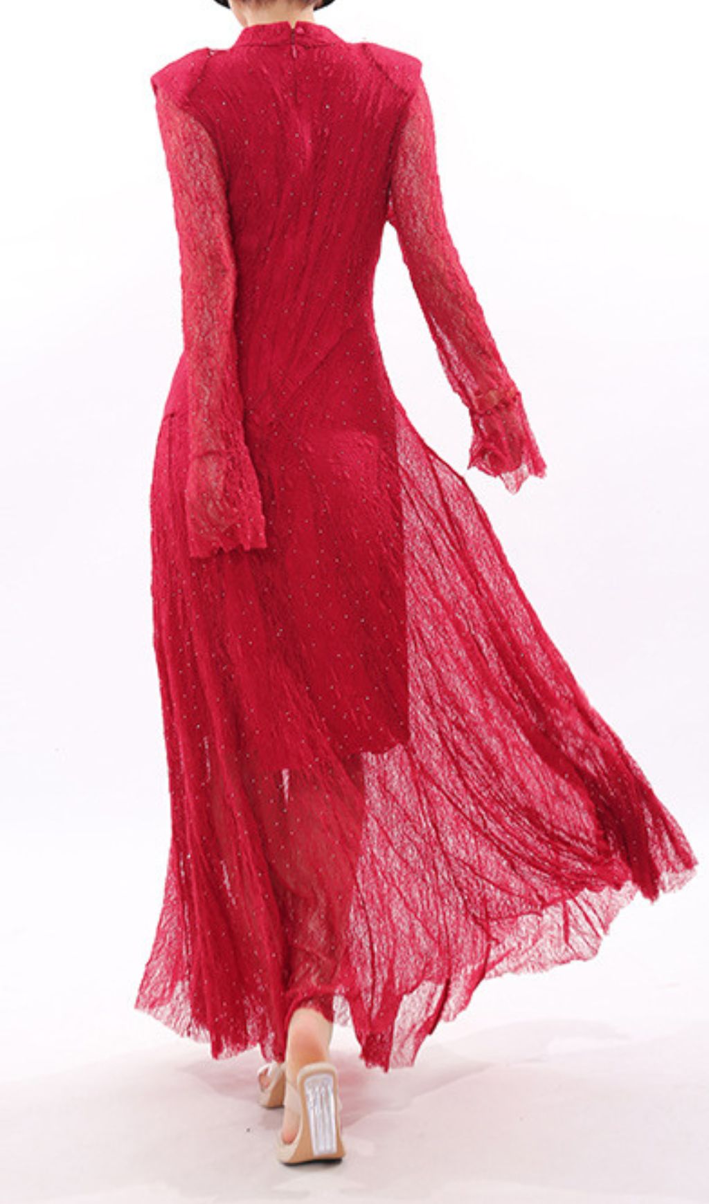Fashionslee Women Janus Red Long Sleeve Maxi Dress