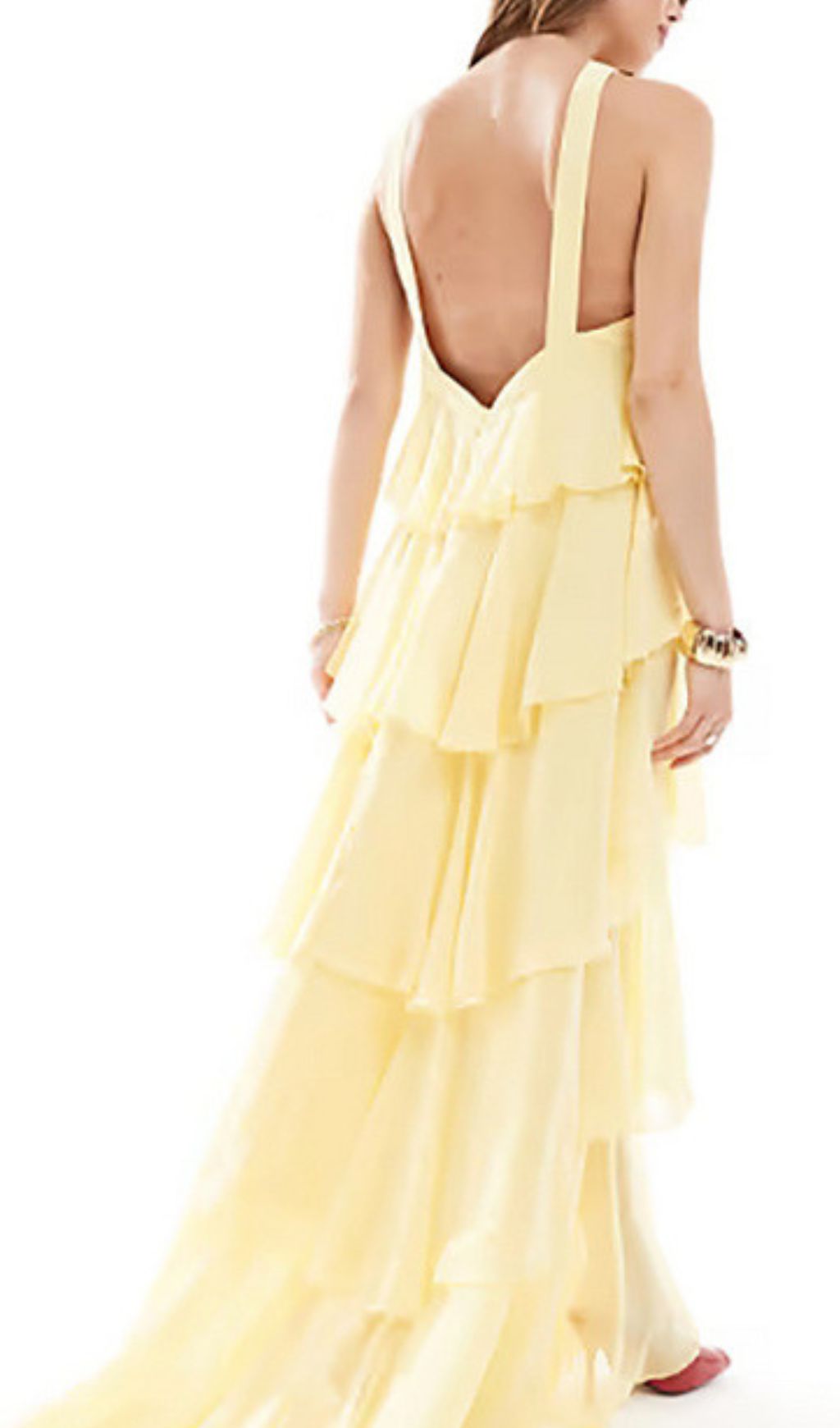 Fashionslee Women Falala Yellow Flower Halter Layered Maxi Dress