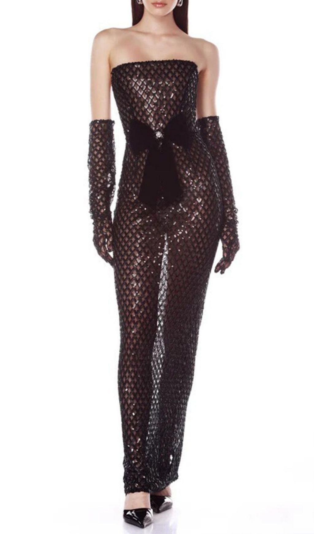 Fashionslee Women Kelda Black Strapless Bow Sequin Maxi Dress