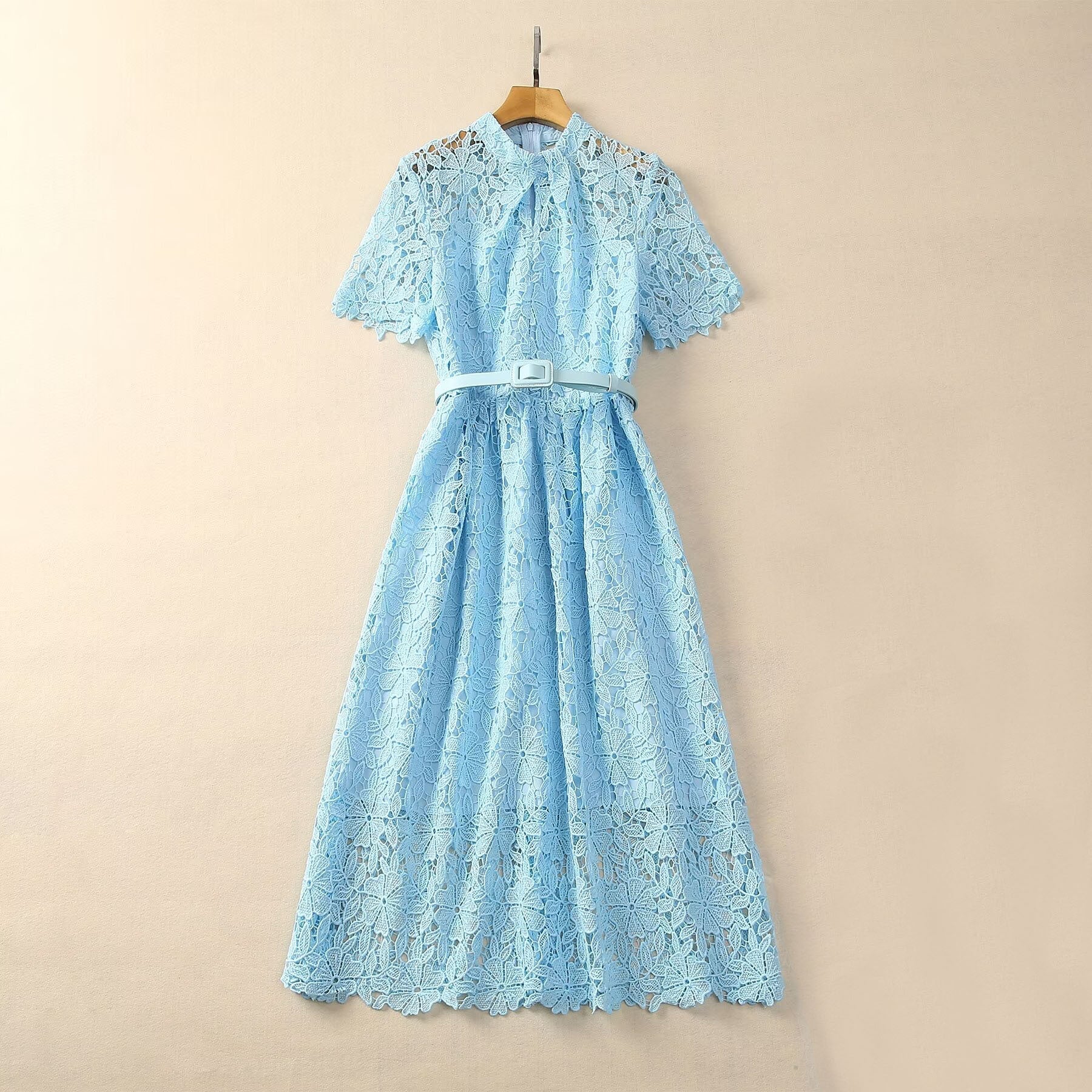 Fashionslee Women Ariah Blue Lace A Line Midi Dress