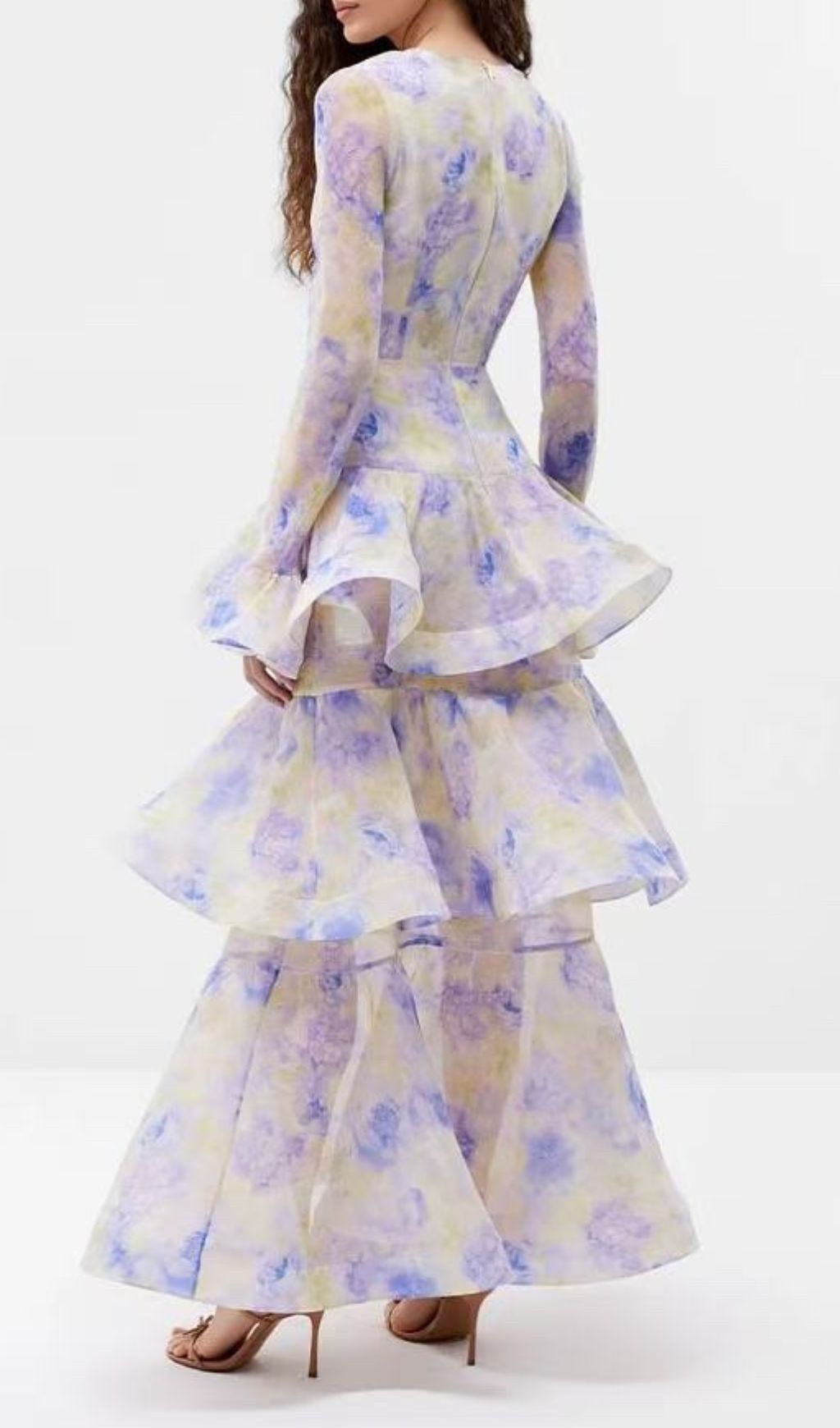 Fashionslee Women Enfys Blue Long Sleeve Printed Maxi Dress