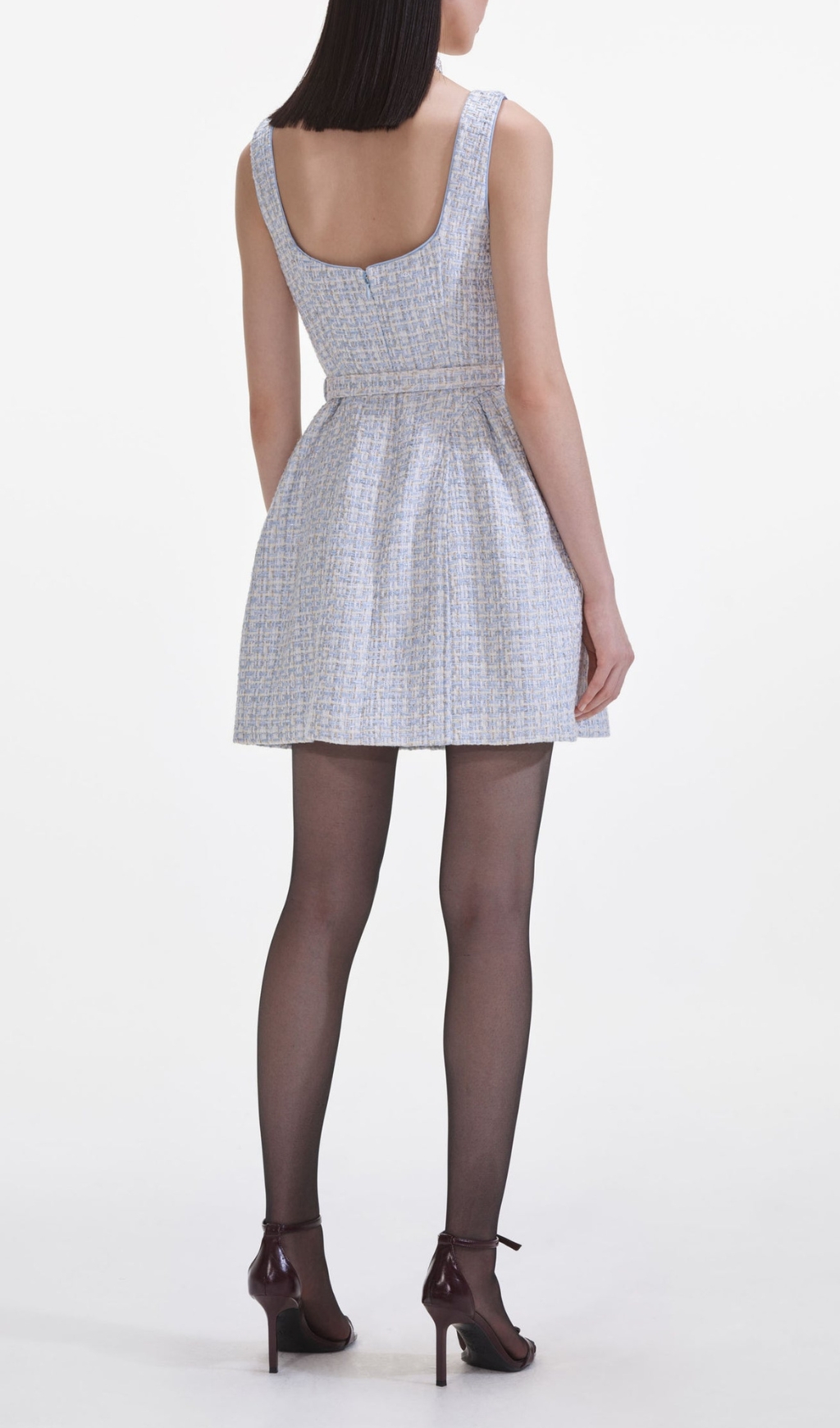 Fashionslee Women Blue Boucle Sleeveless Mini Dress