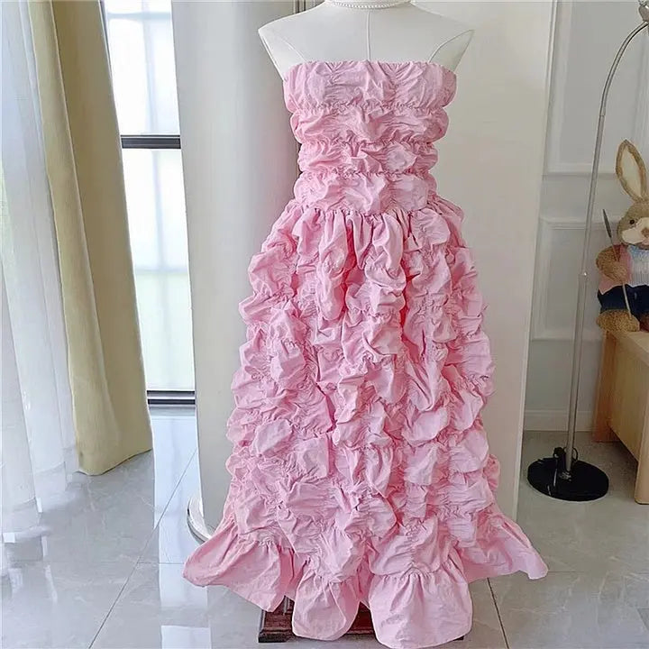 4bf1c9dd34c8e44b44ddce64748642ad.jpeg Fashionslee Women Folding Ruffled Midi Dress In Pink
