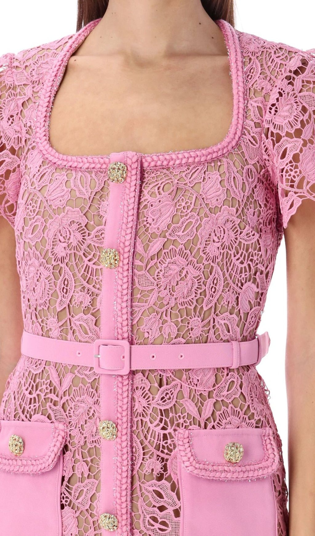 Fashionslee Women Anna Pink Guipure Lace Midi Dress