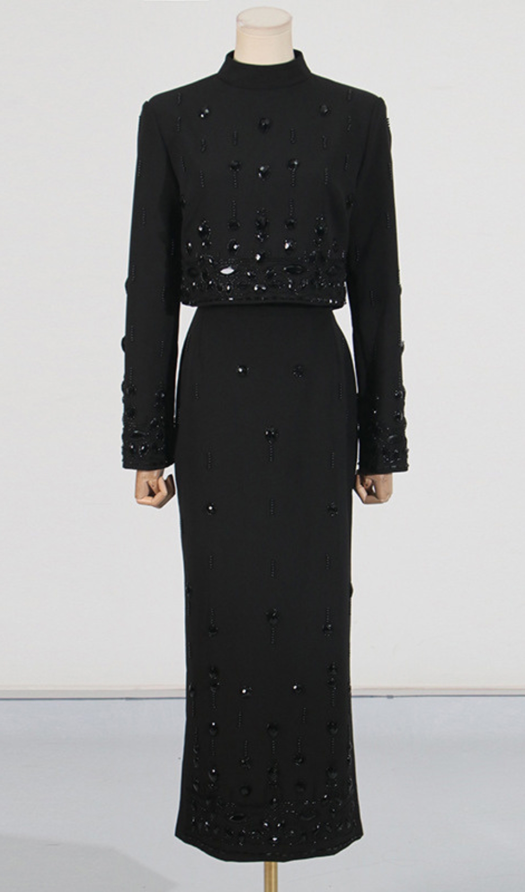 Fashionslee Women Dangola Rhinestone Long Sleeve Top & Maxi Skirt Set