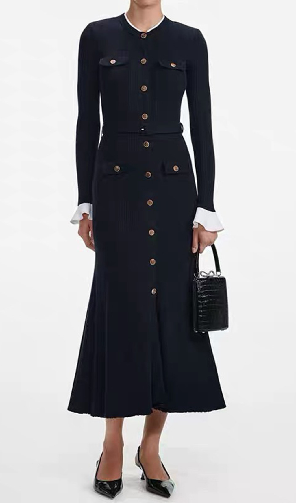 Fashionslee Women Heather Knit Long Sleeve Midi Dress