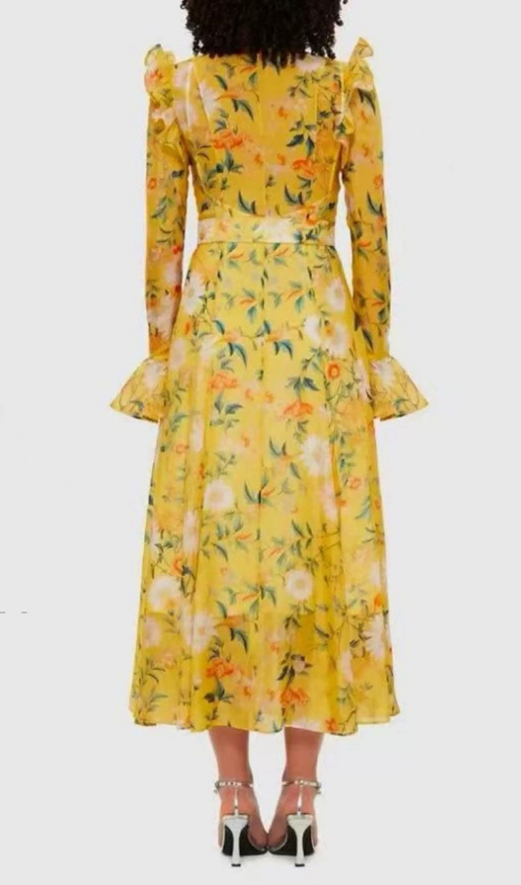 Fashionslee Women Eder Yellow Floral Long Sleeve Midi Dress