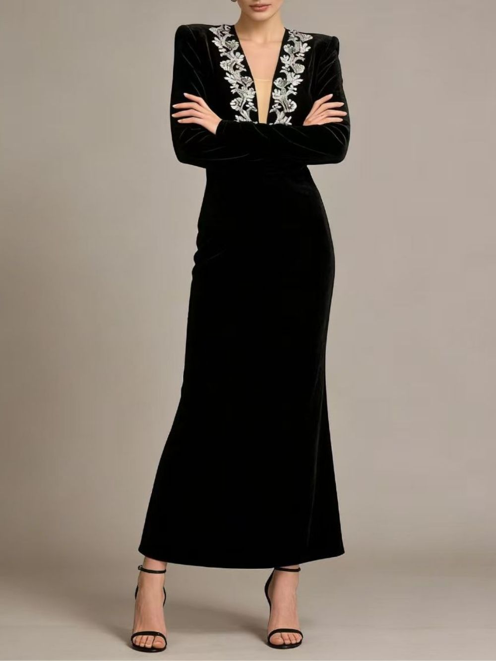 BLACK DIAMANTE VIRAL MIDI DRESS - OWNCI