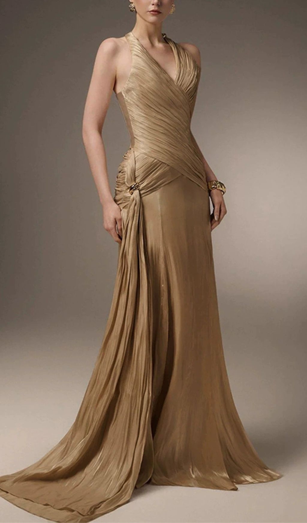 Fashionslee Women Evonnia Halter V-Neck Maxi Dress