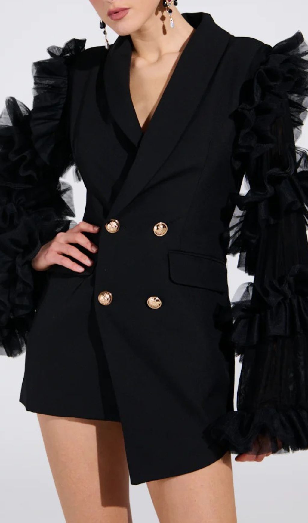 4c3857a2a1e45c69813f4c9e6180312e.jpg Fashionslee Women Kaleena Tulle Sleeve Blazer Dress