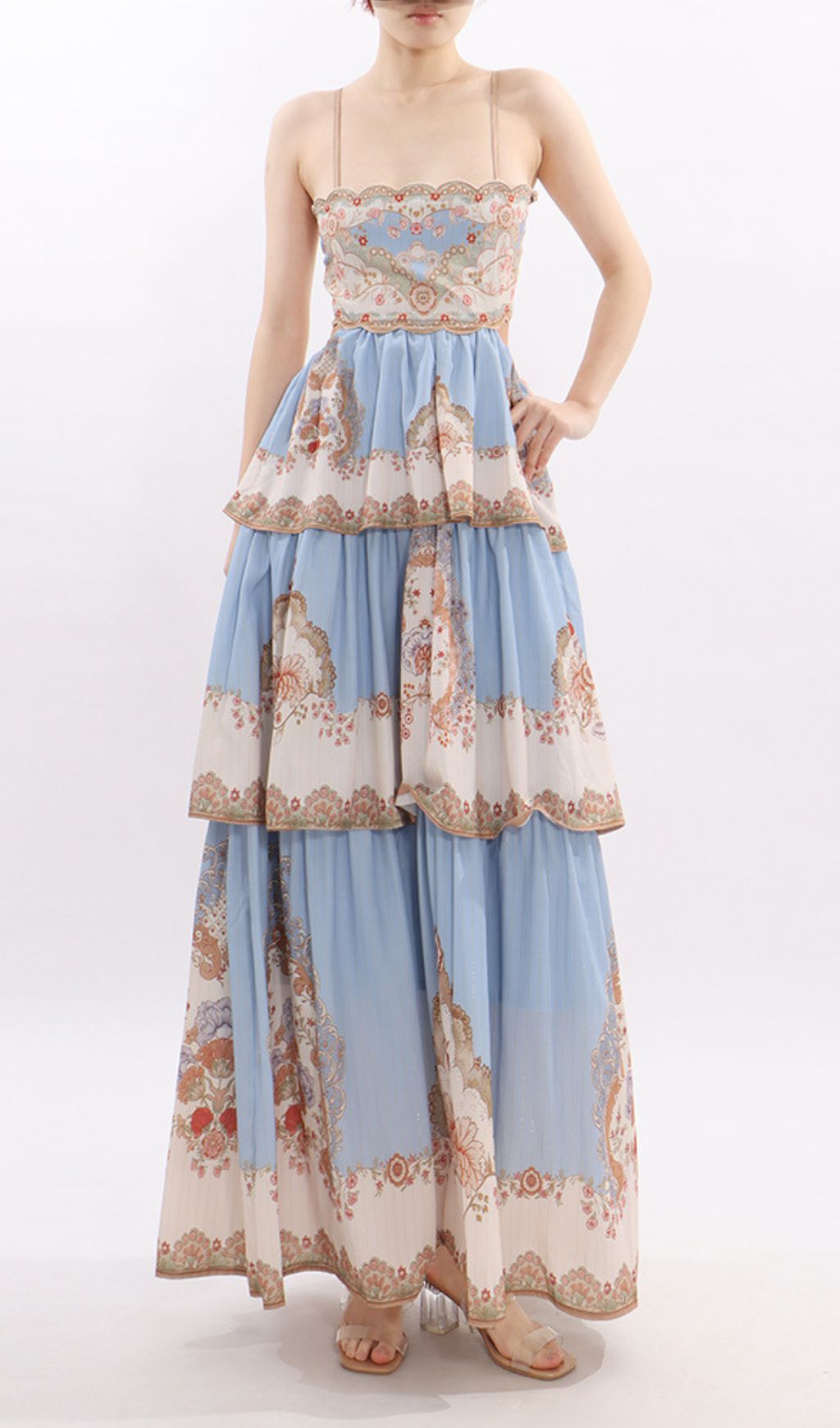 4c4eafd29aa968deab4251db5ce2e58d.jpg Fashionslee Women Jevic Blue Strappy Printed Maxi Dress