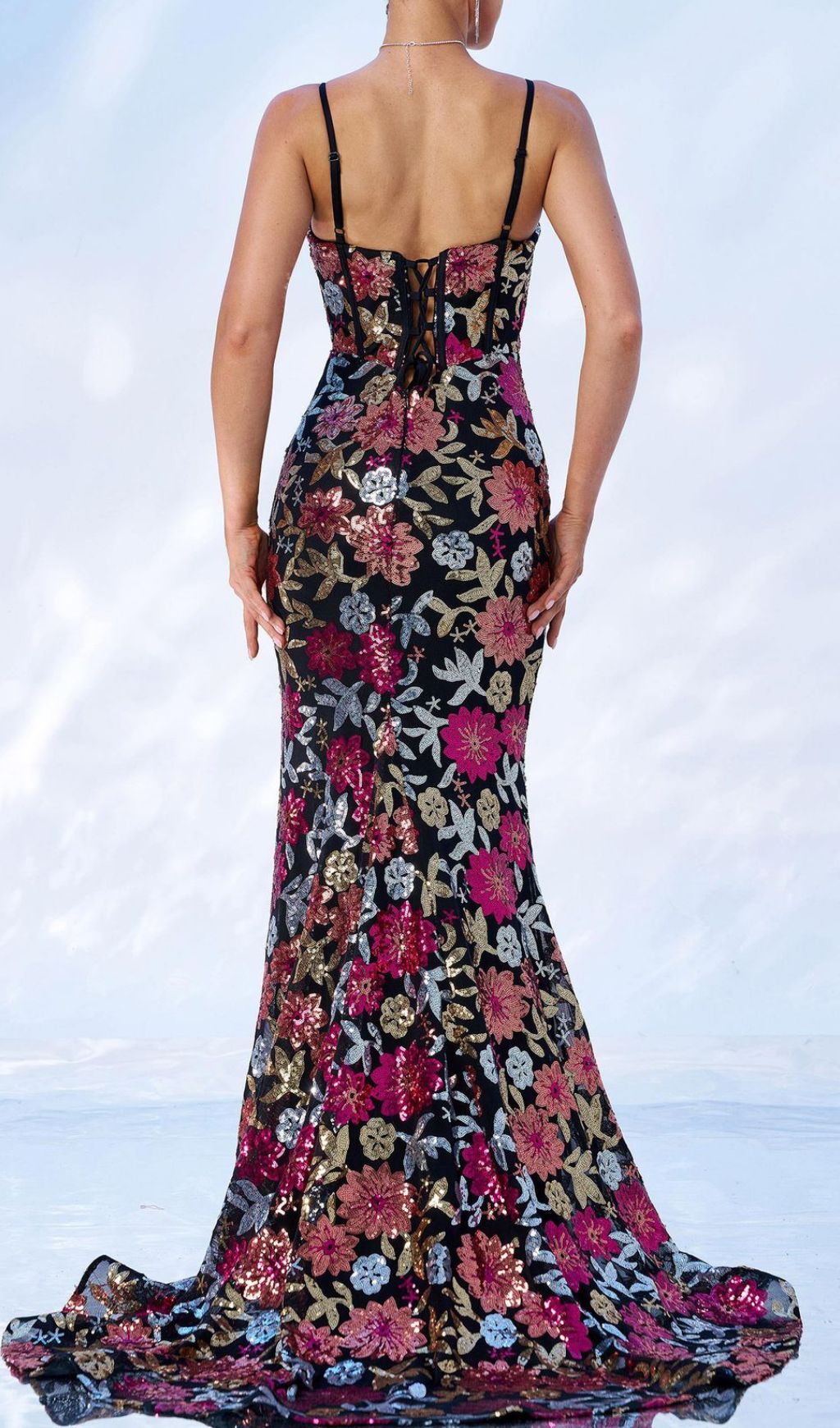 Fashionslee Women Fidelia Corset Flower Sequin Maxi Dress