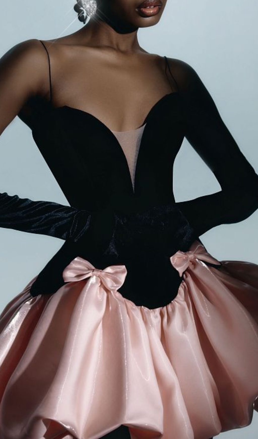 Fashionslee Women Bow Detail A Line Dress Black Pink