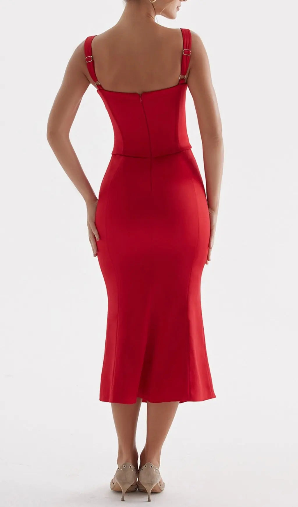 4ca1266da2b200b422c2632406f80145.jpeg Fashionslee Women Red Lace Up Corset Midi Dress