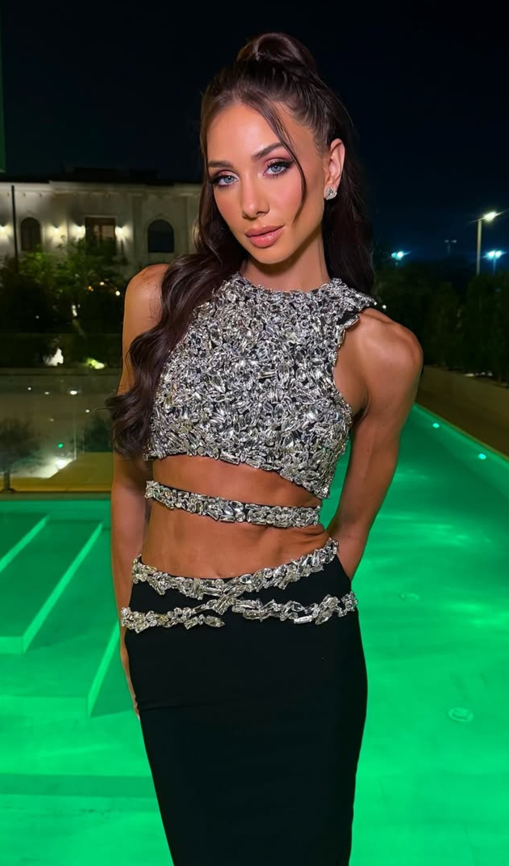 4ca9747cf74d899bf7e5414850684221.jpg Fashionslee Women Druella Black Rhinestone Bandage Skirt Set
