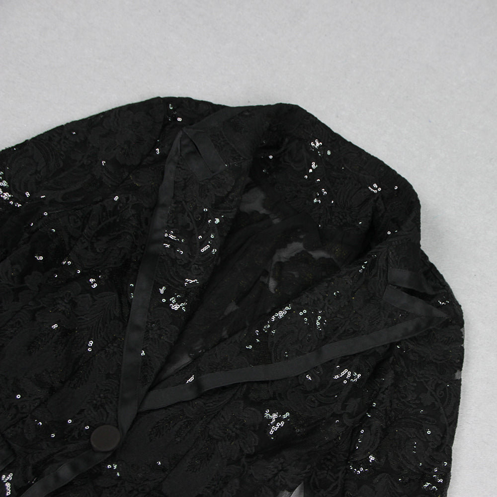 Fashionslee Women Black Lace Blazer And Pants