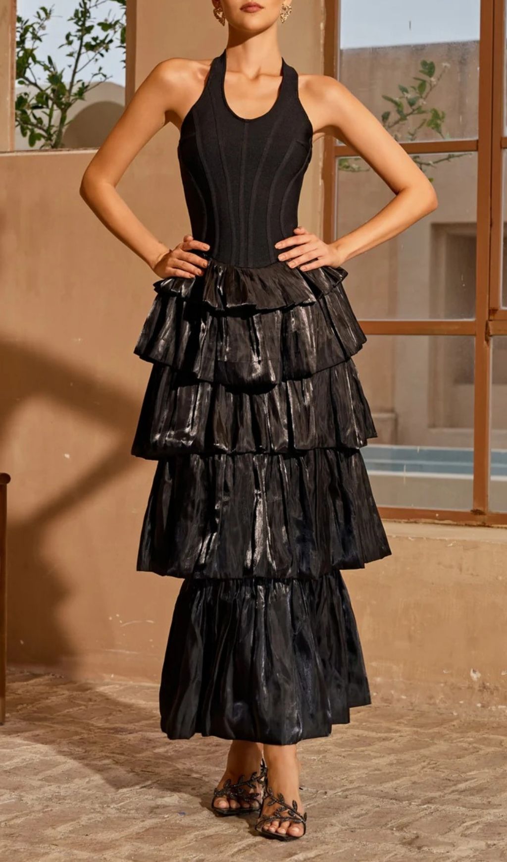 Fashionslee Women Karev Halterneck Tiered Maxi Dress