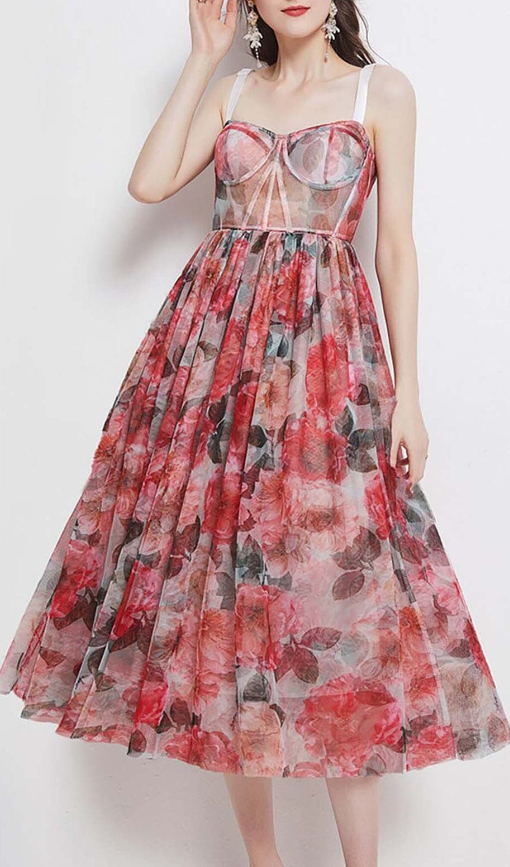 Fashionslee Women Floral-Print Corset Midi Dress In Pink