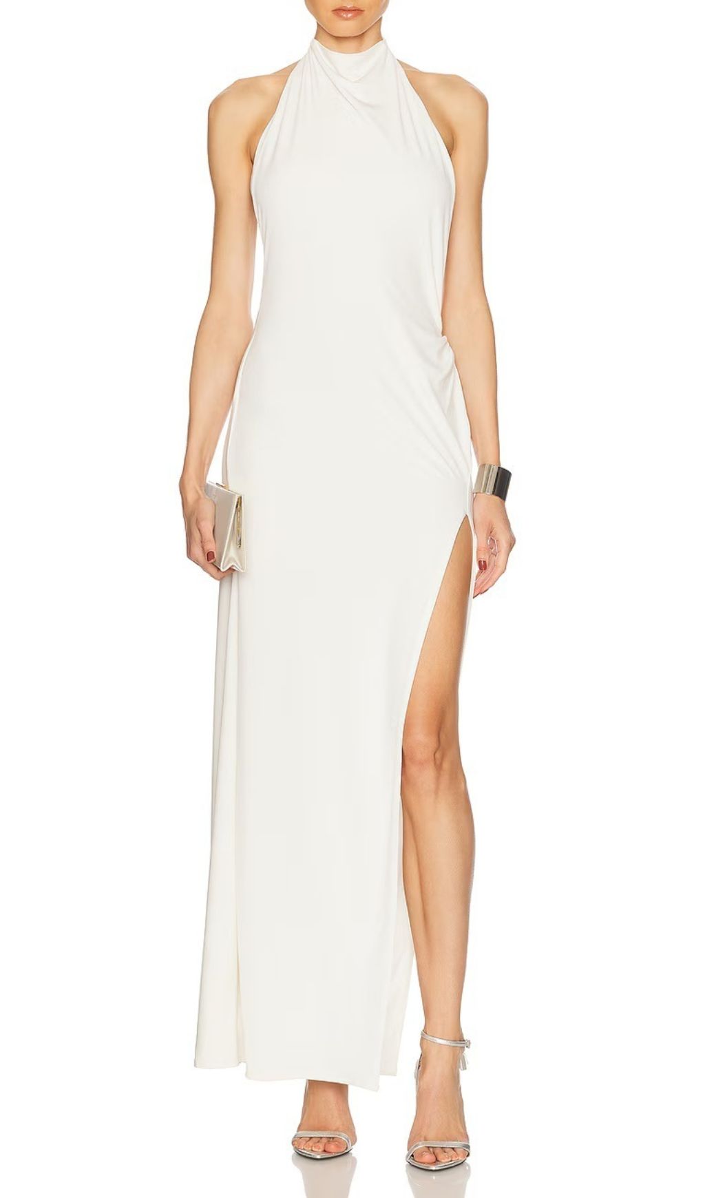 Fashionslee Women Isaura White Backless Rhinestone Maxi Dress