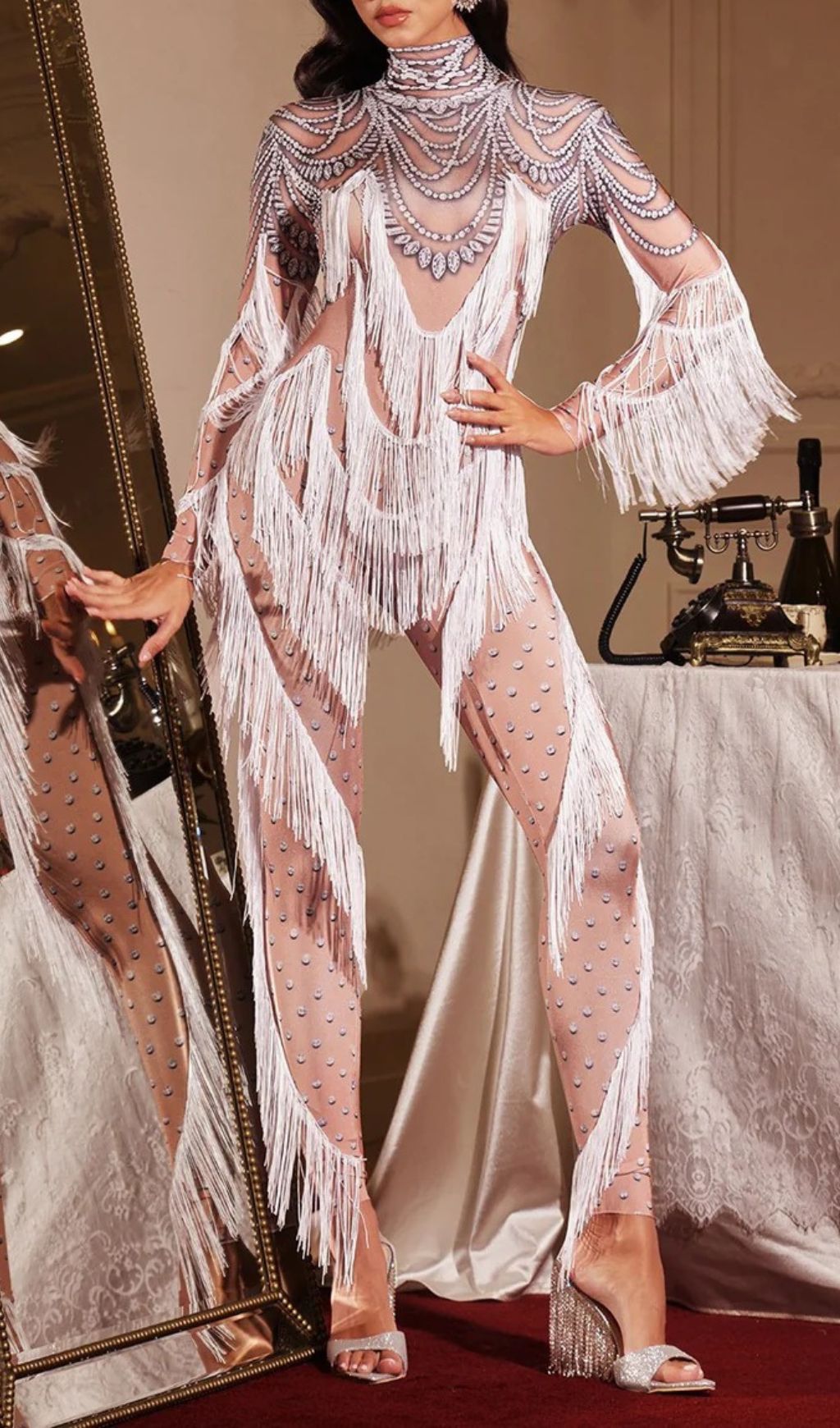 Fashionslee Women Firdaus Long Sleeve Fringe Jumpsuit