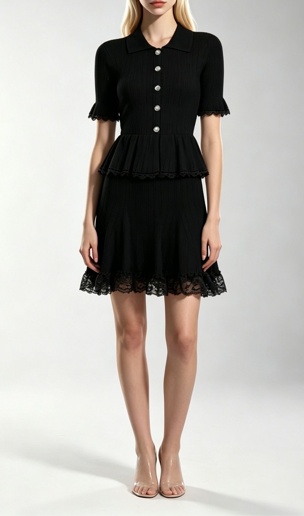 Fashionslee Women Khosrow Black Lace Knit Mini Dress