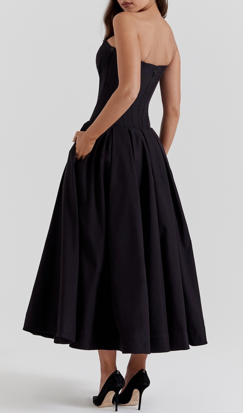 Fashionslee Women Devani Black Strapless Corset Midi Dress