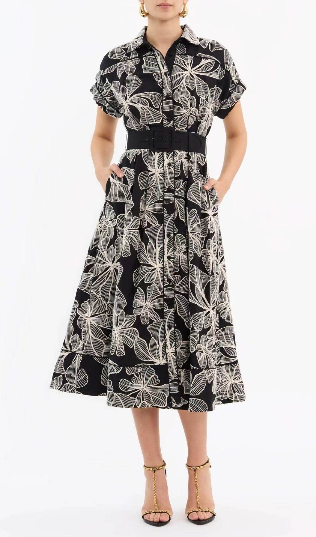 Fashionslee Women Davan Black Flower Midi Dress