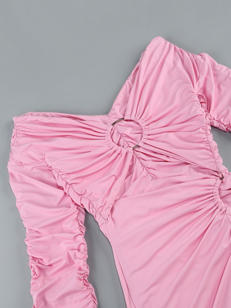 4d020cb8a51489d8a8e3c9ceaf4b1e05.jpg Fashionslee Women Bia Pink Long Sleeve Ruched Bardot Mini Dress