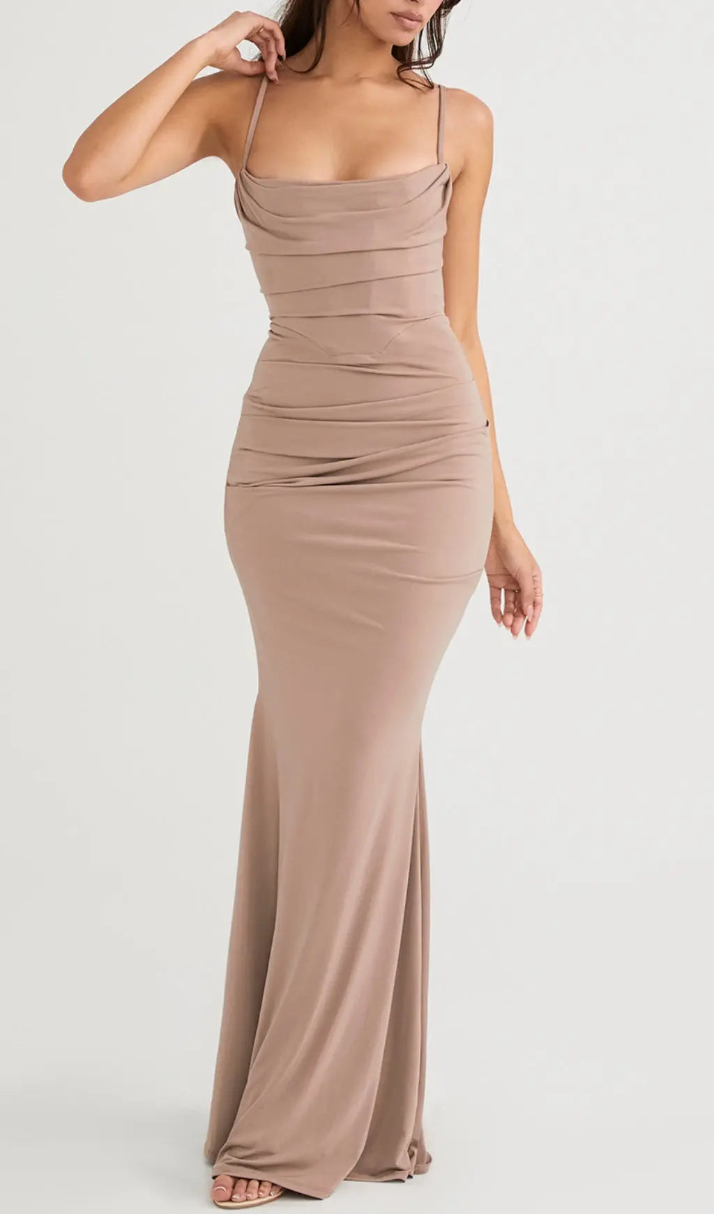 TRENDING ALMOND JERSEY CORSET MAXI DRESS - OWNCI TRENDING ALMOND JERSEY CORSET MAXI DRESS - OWNCI