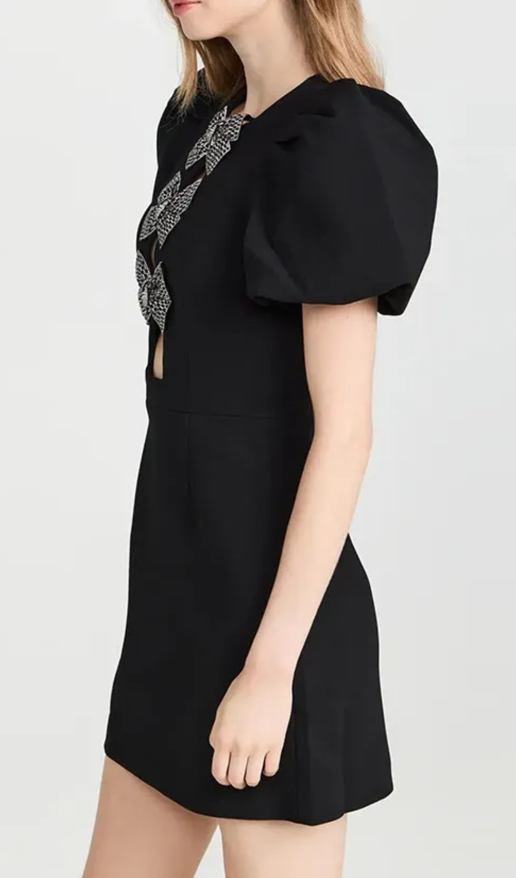 Fashionslee Women Black Short Sleeve Round Neck Bow Hollow Mini Dress