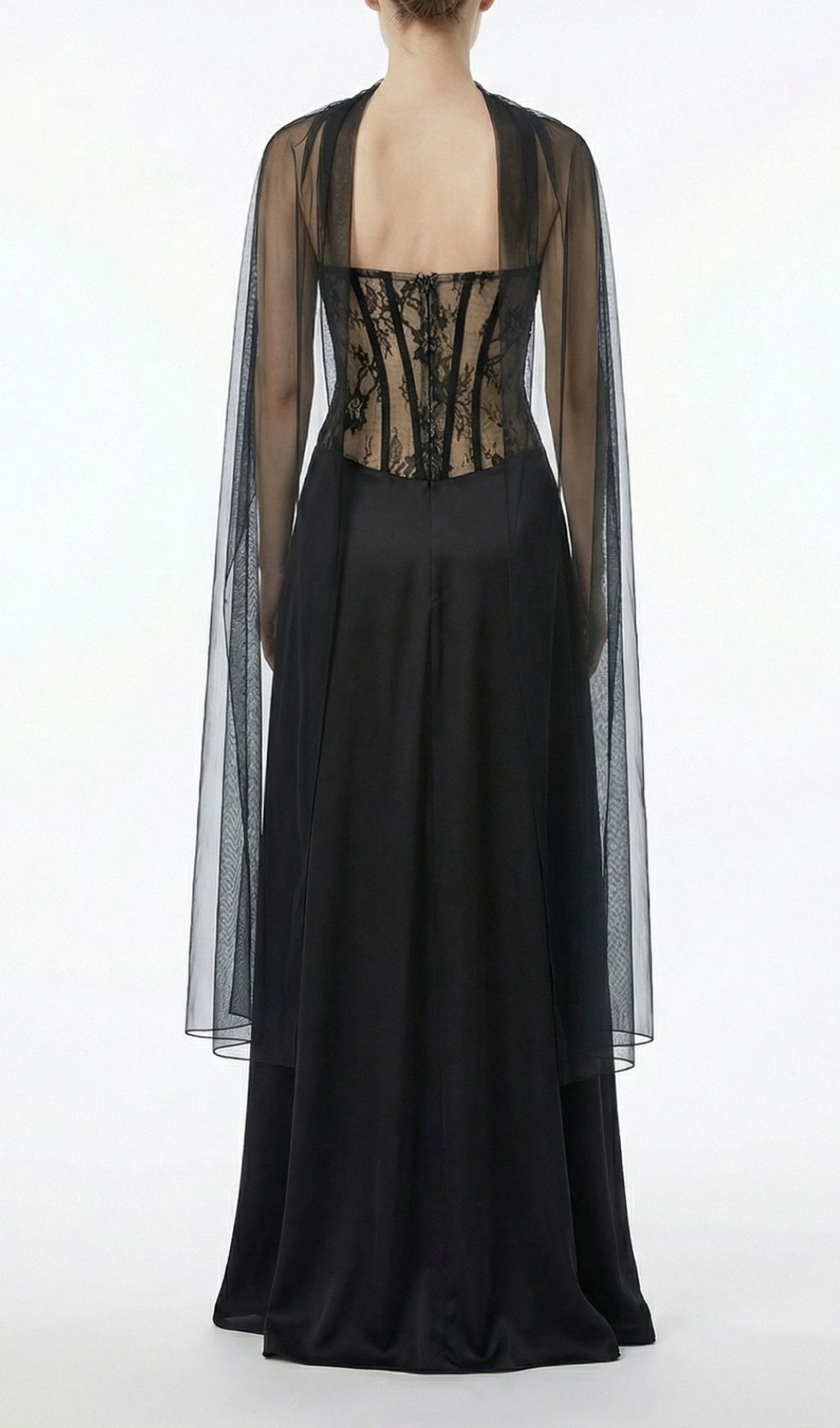 Fashionslee Women Kalei Black Lace Corset Mesh Maxi Dress