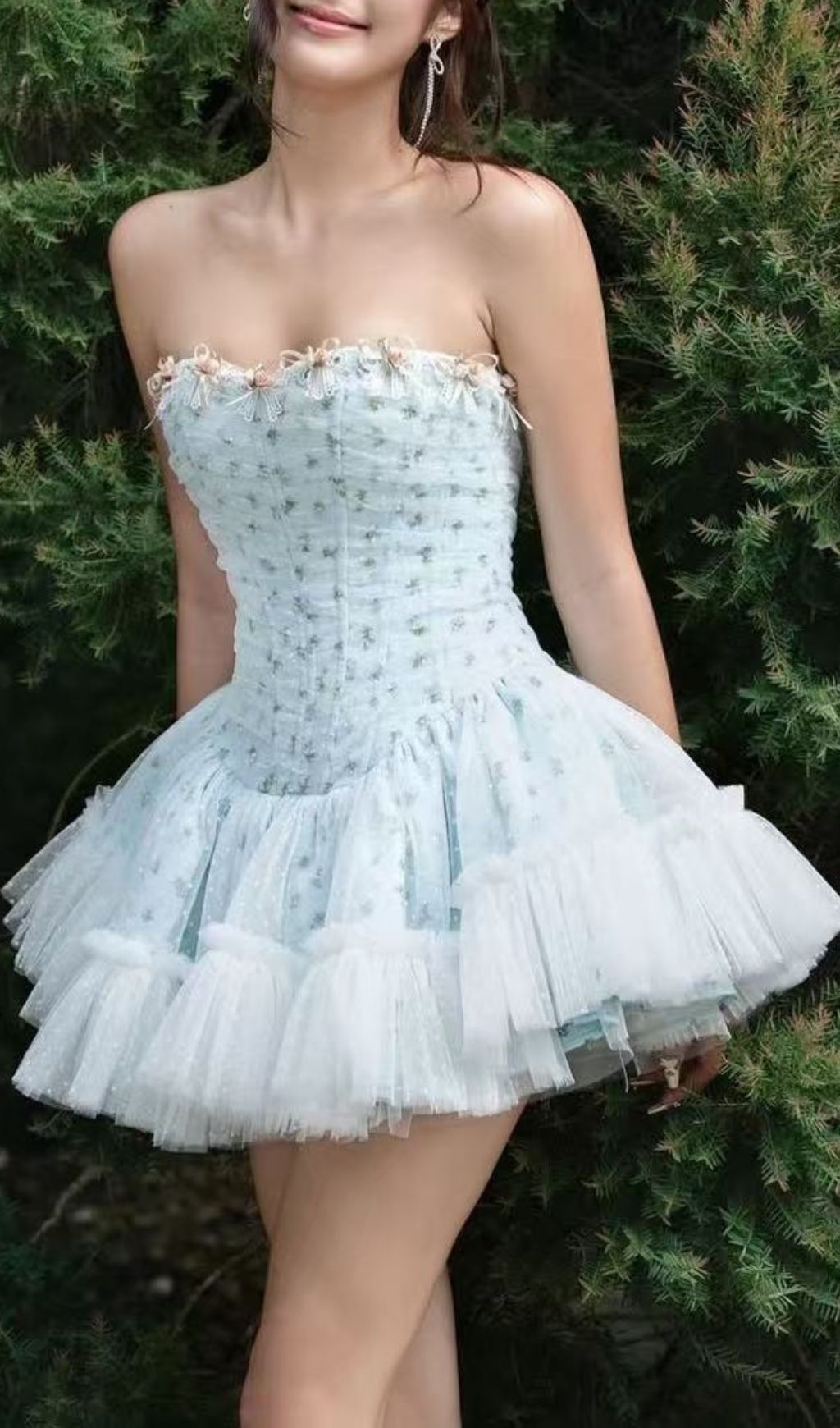 Fashionslee Women Jaylynn Blue Floral Corset Mini Dress